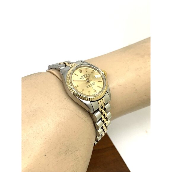 Rolex Datejust Women's Watch 6917 Vintage Swiss Automatic Steel 18k Gold 26mm - Picture 6 of 13